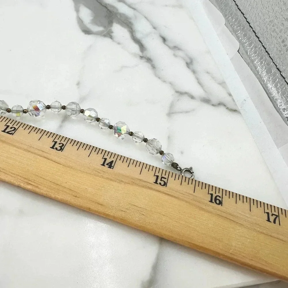 Vintage Crystal Aurora Borealis Necklace  Matching Clip On Earrings Set …